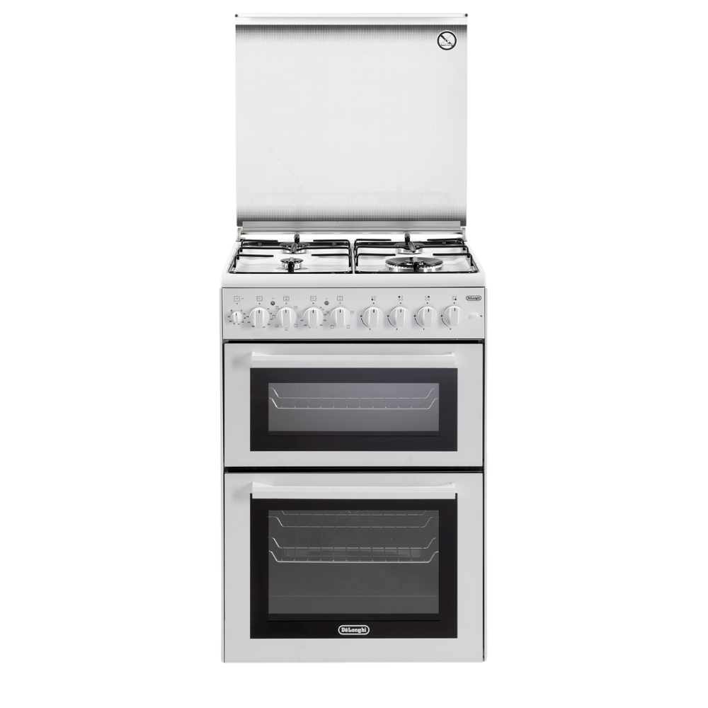 תנור דו תאי משולב כיריים 4 להבות גז 60 ס"מ לבן DeLonghi DCS12EDW