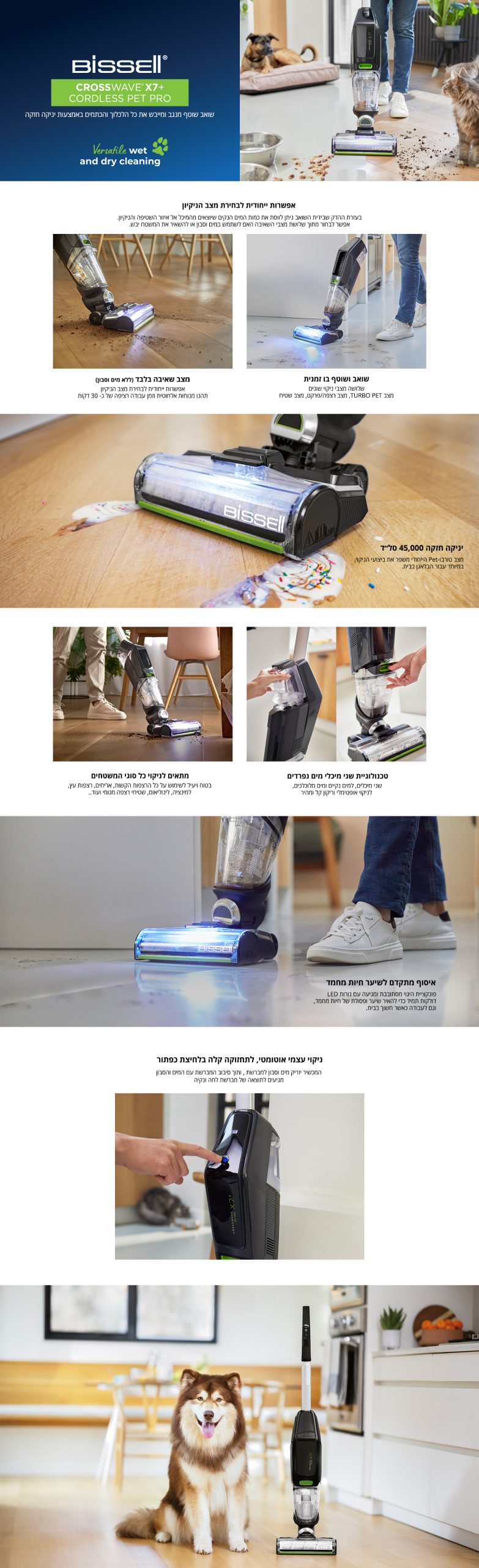 שואב אבק ושוטף רצפות אלחוטי  דגם 4224 BISSELL X7 Plus Cordless Pet Pro 3400N  Mark Shop