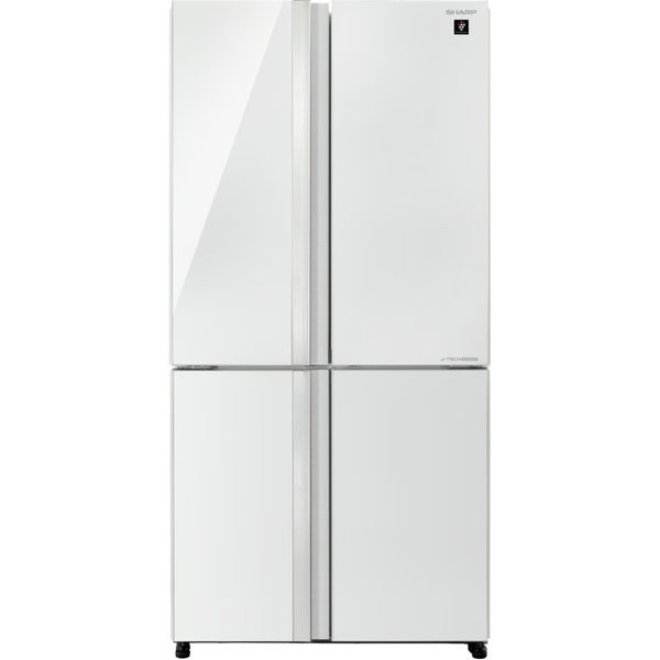 מקרר 4 דלתות מקפיא תחתון 611 ליטר נטו Sharp SJ8841WH - גימור זכוכית לבנה אחריות ע"י היבואן הרשמי